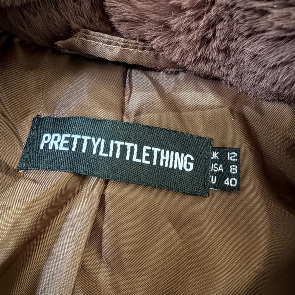 PrettyLittleThing Brown Faux Fur Coat | Plush Teddy Style Winter Jacket | Size 8 - Picture 7 of 7